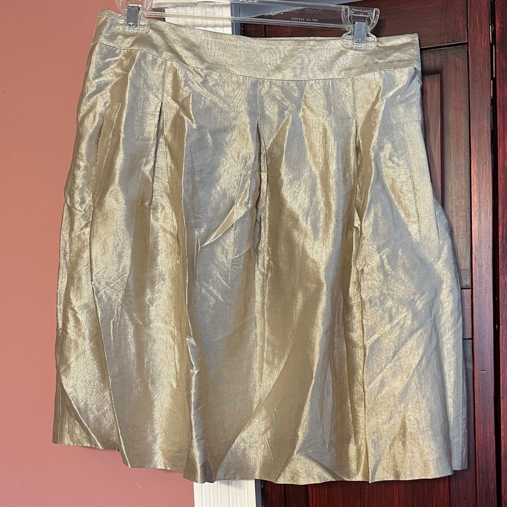 BCBG Shimmering Gold A-Line Skirt with Pockets
